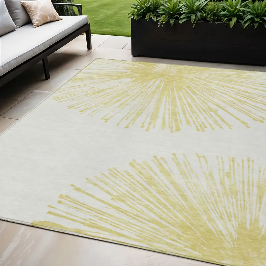 Beige And Ivory Abstract Washable Indoor Outdoor Area Rug Photo 1