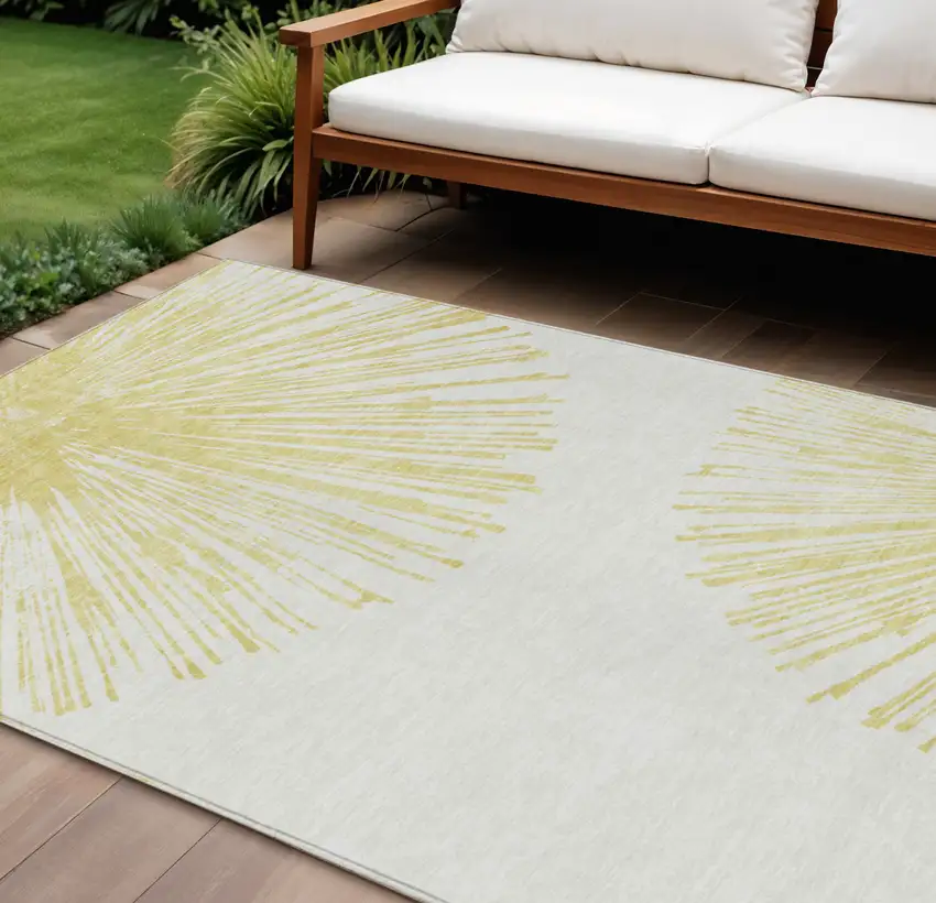 Beige And Ivory Abstract Washable Indoor Outdoor Area Rug Photo 1