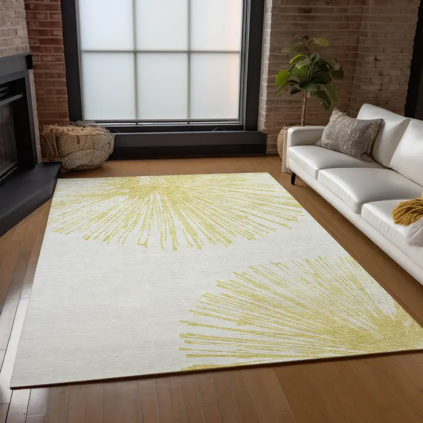 Beige And Ivory Abstract Washable Indoor Outdoor Area Rug Photo 9