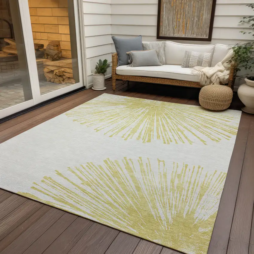 Beige And Ivory Abstract Washable Indoor Outdoor Area Rug Photo 6