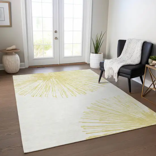 Beige And Ivory Abstract Washable Indoor Outdoor Area Rug Photo 7