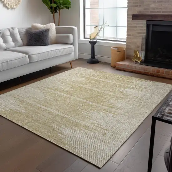 Beige And Ivory Abstract Washable Indoor Outdoor Area Rug Photo 9