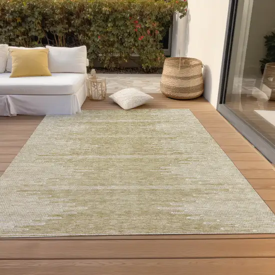 Beige And Ivory Abstract Washable Indoor Outdoor Area Rug Photo 7