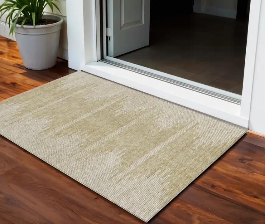Beige And Ivory Abstract Washable Indoor Outdoor Area Rug Photo 1