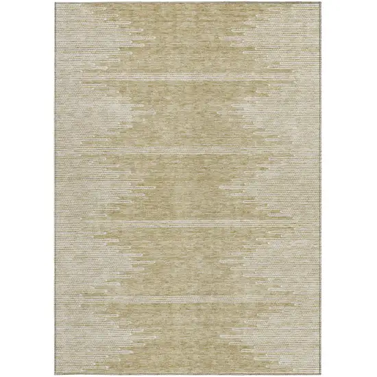 Beige And Ivory Abstract Washable Indoor Outdoor Area Rug Photo 6