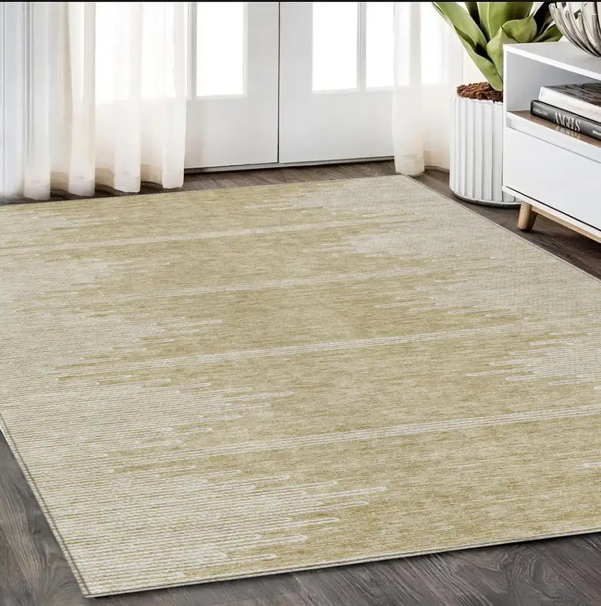 Beige And Ivory Abstract Washable Indoor Outdoor Area Rug Photo 9