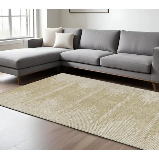 Beige And Ivory Abstract Washable Indoor Outdoor Area Rug Photo 8