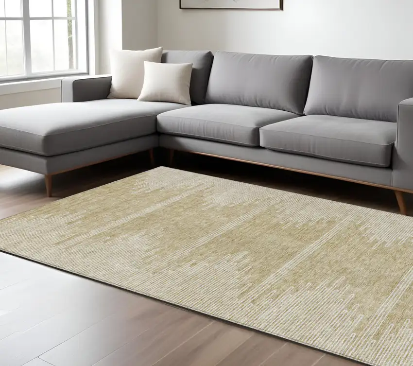 Beige And Ivory Abstract Washable Indoor Outdoor Area Rug Photo 9