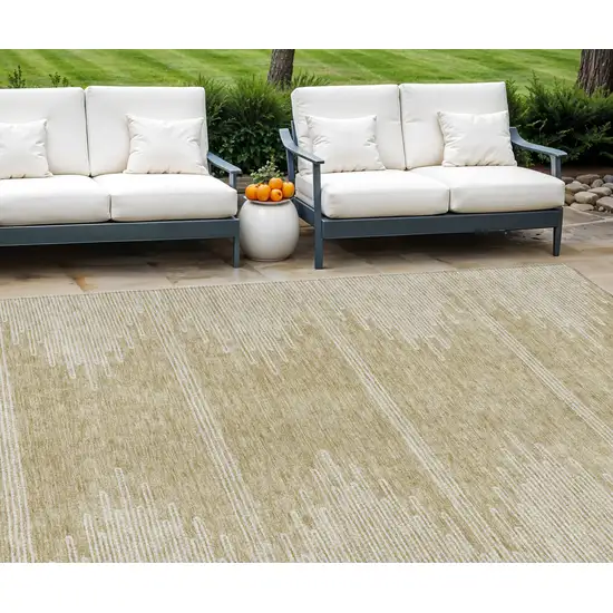 Beige And Ivory Abstract Washable Indoor Outdoor Area Rug Photo 1