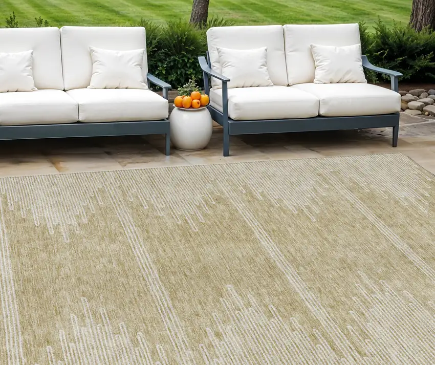 Beige And Ivory Abstract Washable Indoor Outdoor Area Rug Photo 1