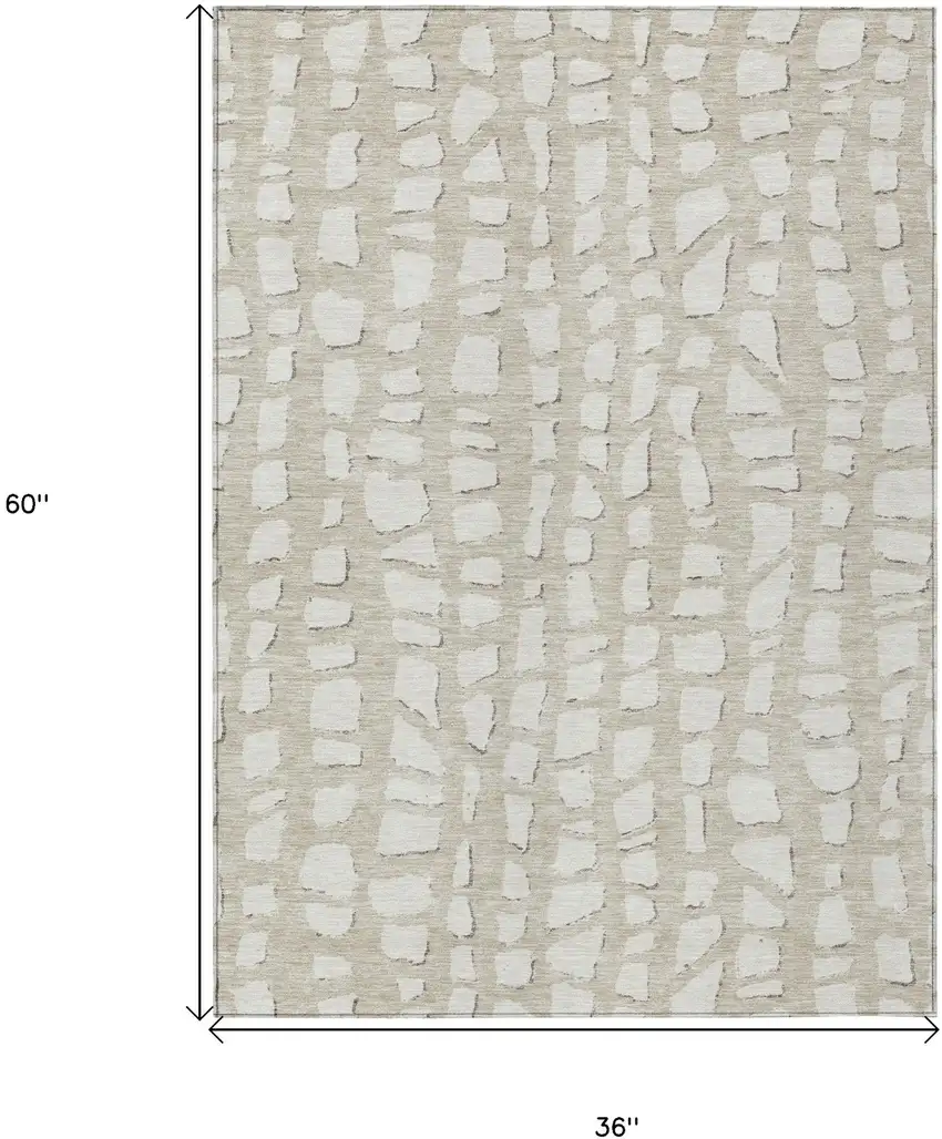 Beige And Ivory Abstract Washable Indoor Outdoor Area Rug Photo 7