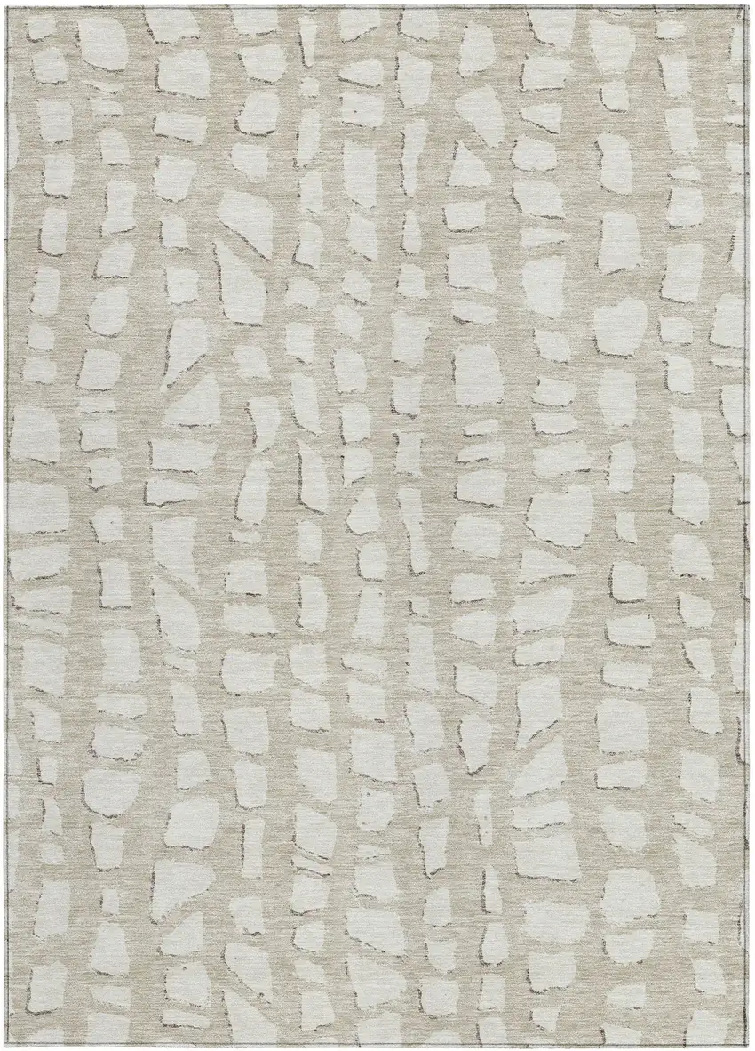 Beige And Ivory Abstract Washable Indoor Outdoor Area Rug Photo 5