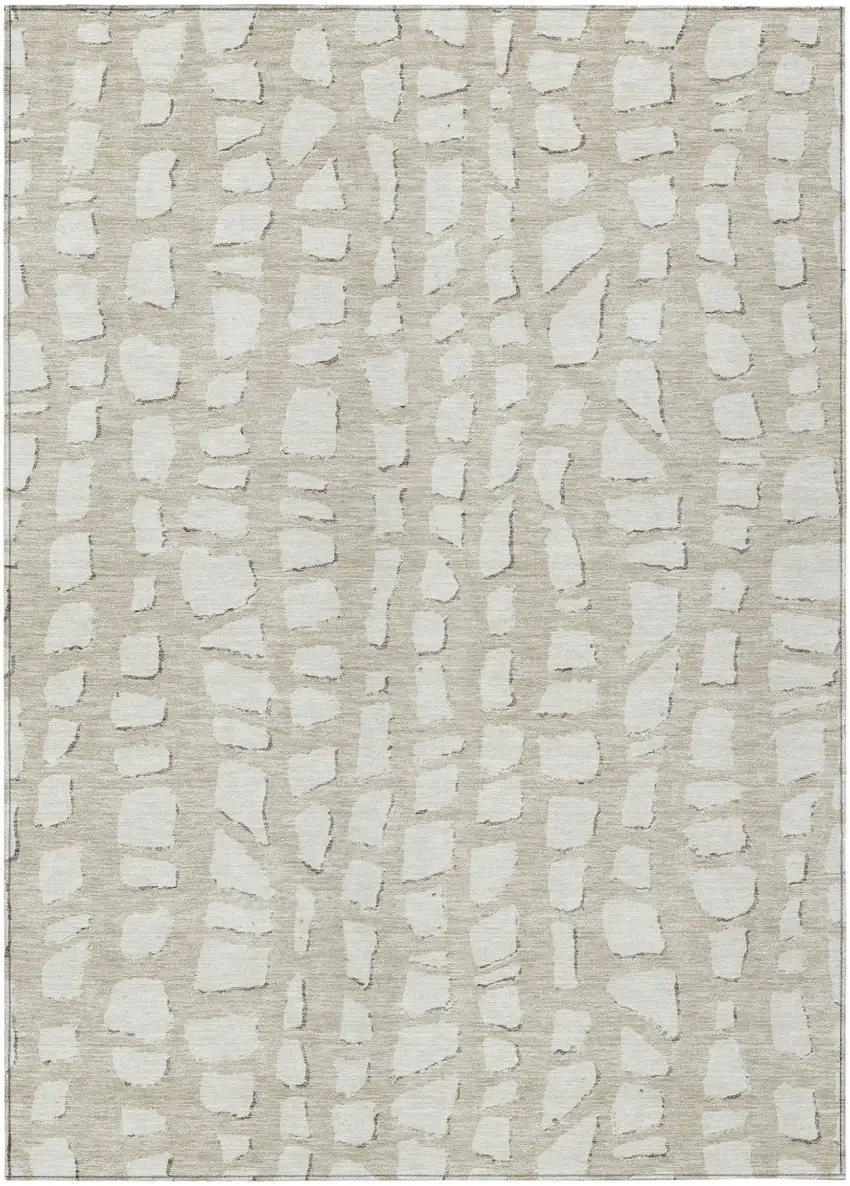 Beige And Ivory Abstract Washable Indoor Outdoor Area Rug Photo 1