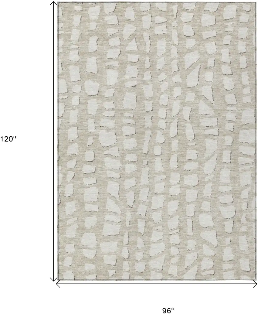 Beige And Ivory Abstract Washable Indoor Outdoor Area Rug Photo 7