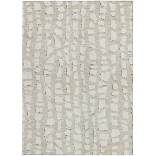 Beige And Ivory Abstract Washable Indoor Outdoor Area Rug Photo 5