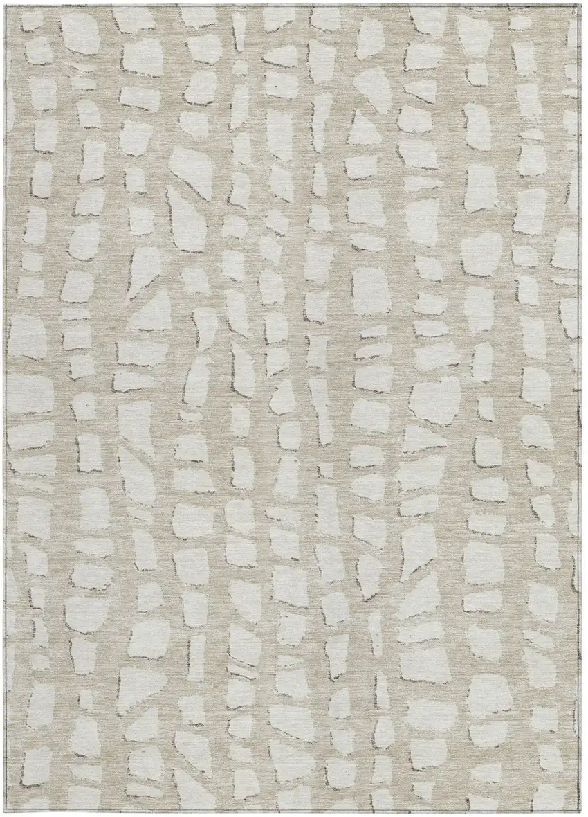 Beige And Ivory Abstract Washable Indoor Outdoor Area Rug Photo 5