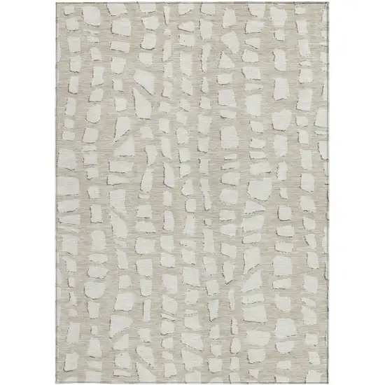 Beige And Ivory Abstract Washable Indoor Outdoor Area Rug Photo 5