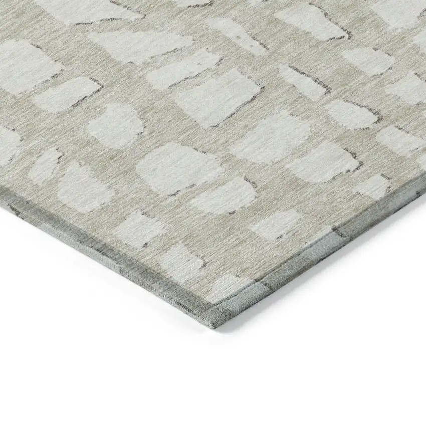 Beige And Ivory Abstract Washable Indoor Outdoor Area Rug Photo 3