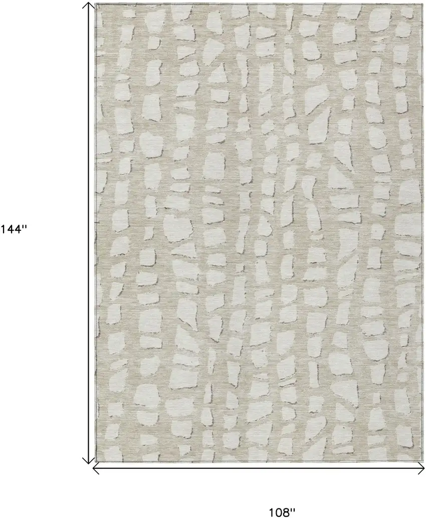 Beige And Ivory Abstract Washable Indoor Outdoor Area Rug Photo 7