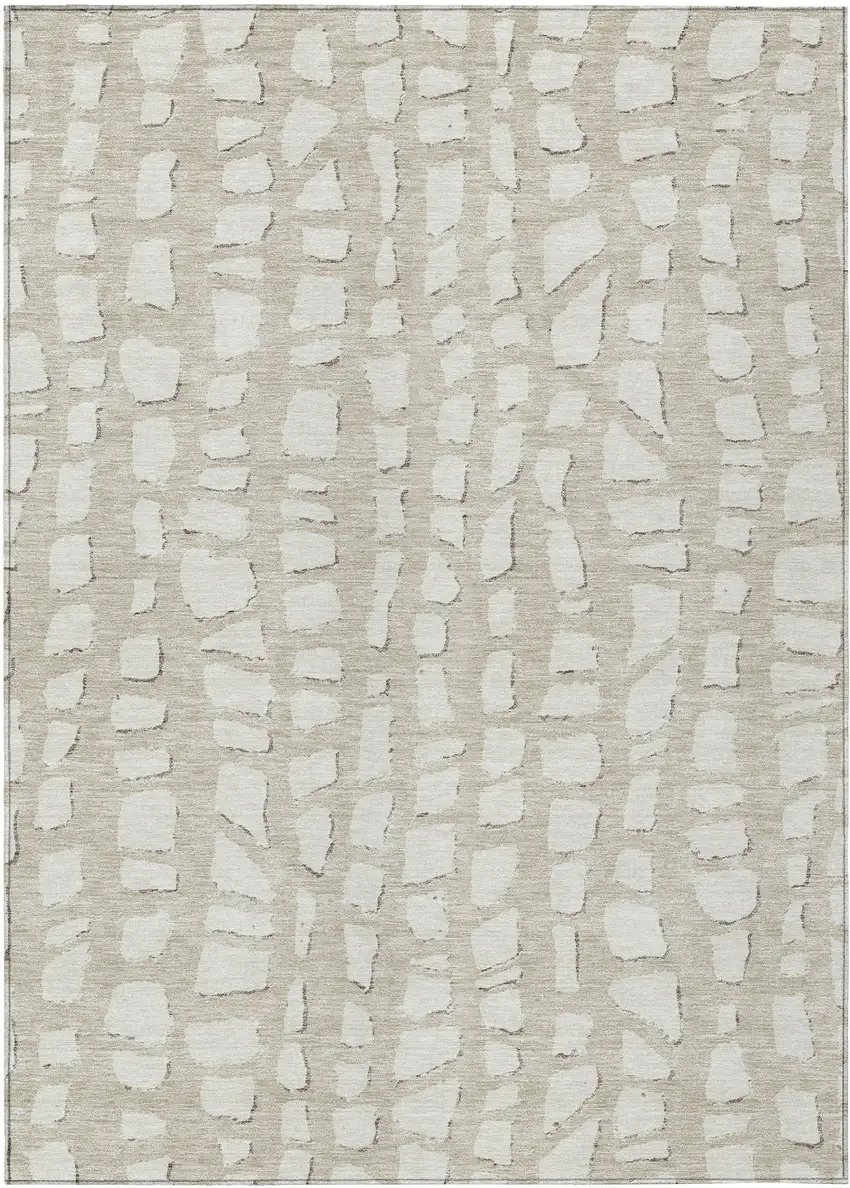 Beige And Ivory Abstract Washable Indoor Outdoor Area Rug Photo 1