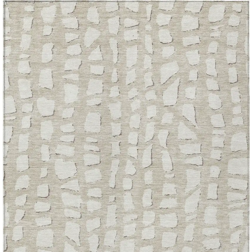 Beige And Ivory Abstract Washable Indoor Outdoor Area Rug Photo 4