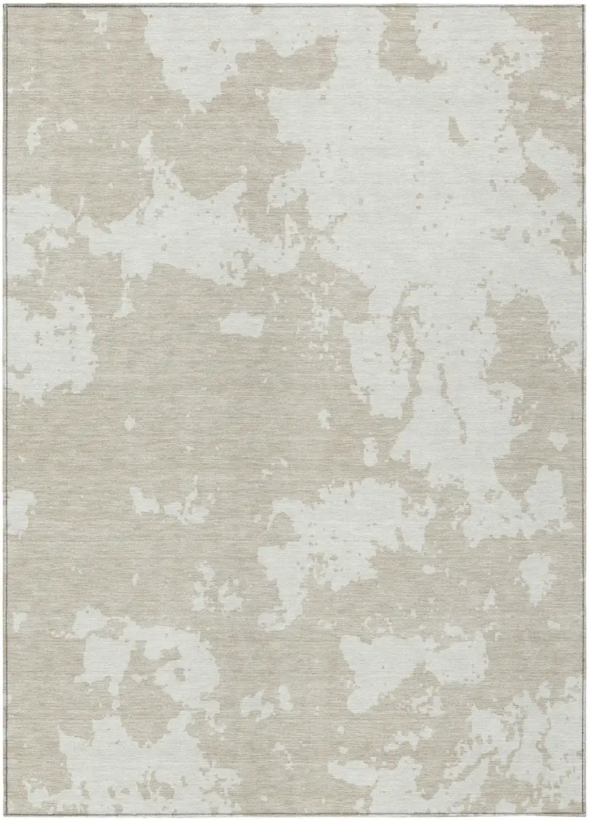 Beige And Ivory Abstract Washable Indoor Outdoor Area Rug Photo 2