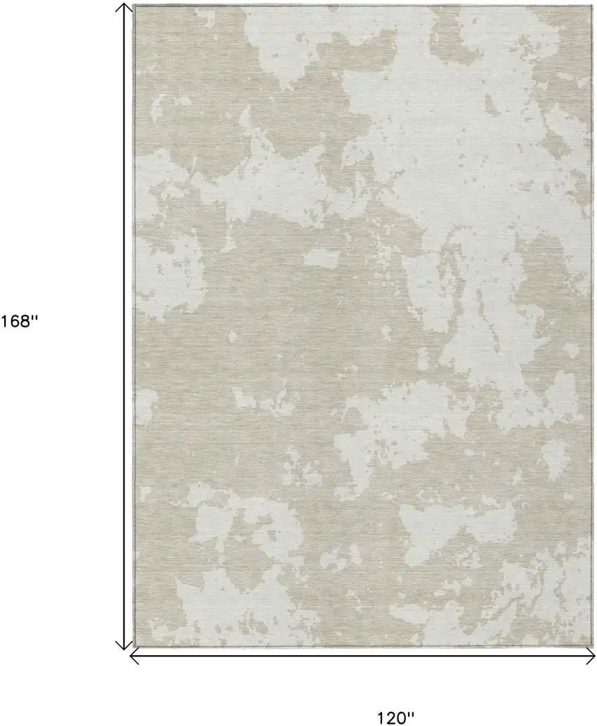 Beige And Ivory Abstract Washable Indoor Outdoor Area Rug Photo 3