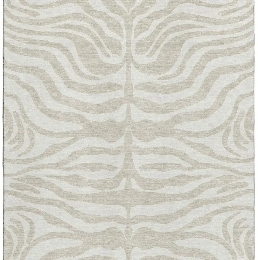 Beige And Ivory Animal Print Washable Area Rug With UV Protection Photo 3
