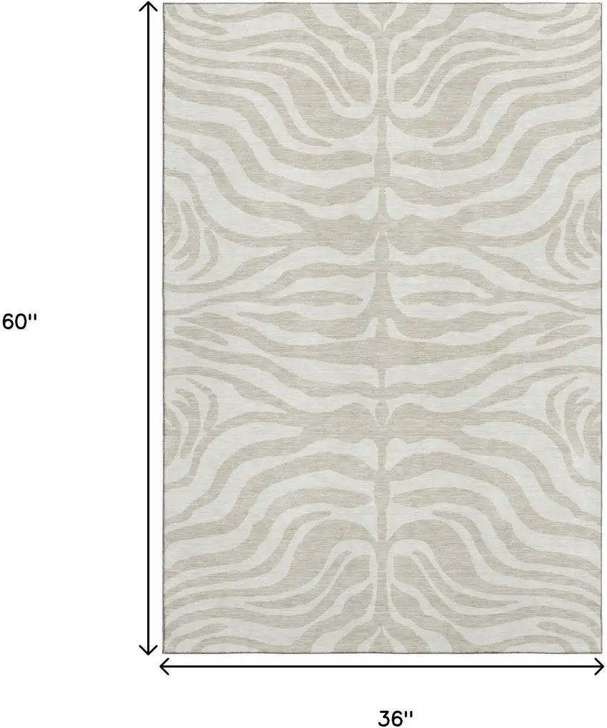 Beige And Ivory Animal Print Washable Area Rug With UV Protection Photo 8
