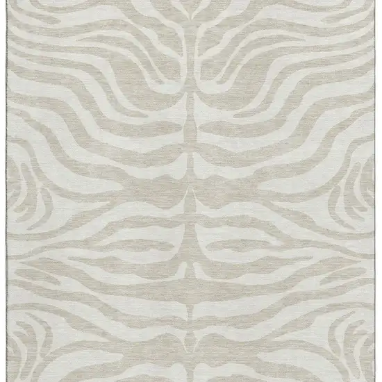 Beige And Ivory Animal Print Washable Area Rug With UV Protection Photo 3