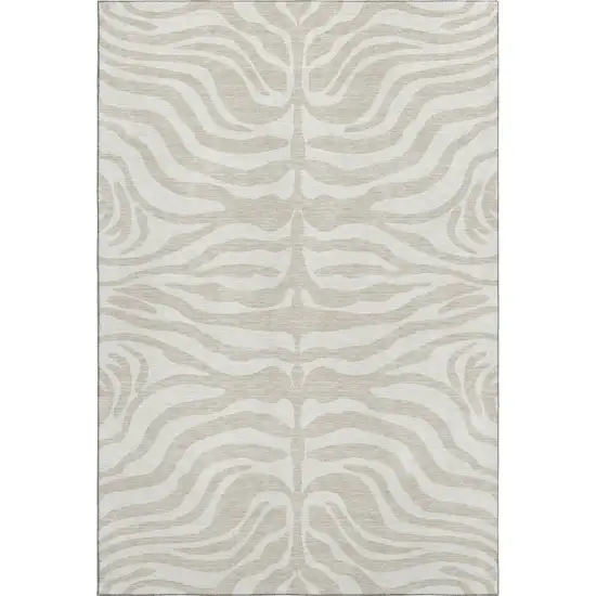 Beige And Ivory Animal Print Washable Area Rug With UV Protection Photo 1