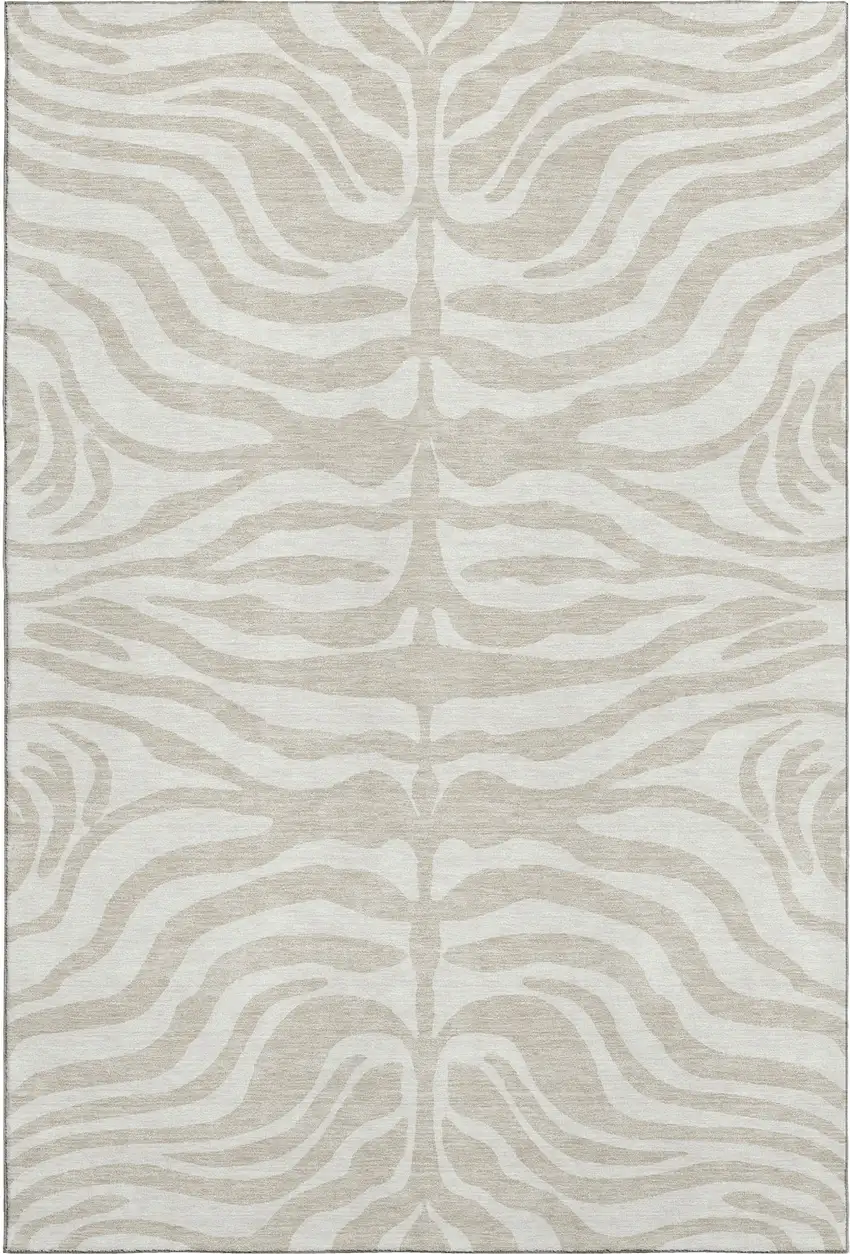 Beige And Ivory Animal Print Washable Area Rug With UV Protection Photo 1