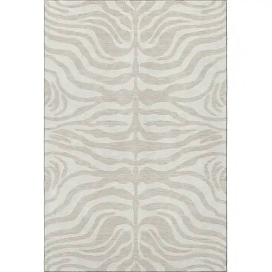 Beige And Ivory Animal Print Washable Area Rug With UV Protection Photo 3