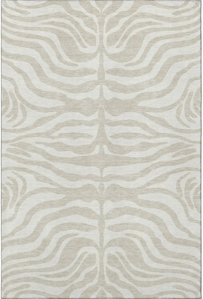 Beige And Ivory Animal Print Washable Area Rug With UV Protection Photo 3