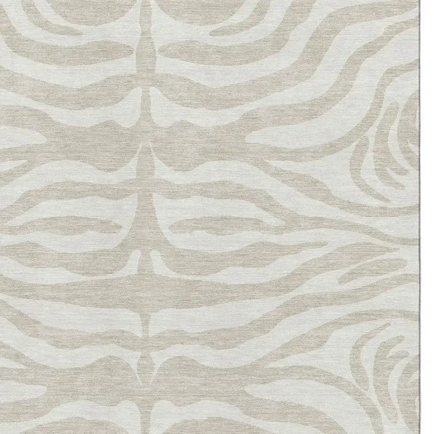 Beige And Ivory Animal Print Washable Area Rug With UV Protection Photo 2
