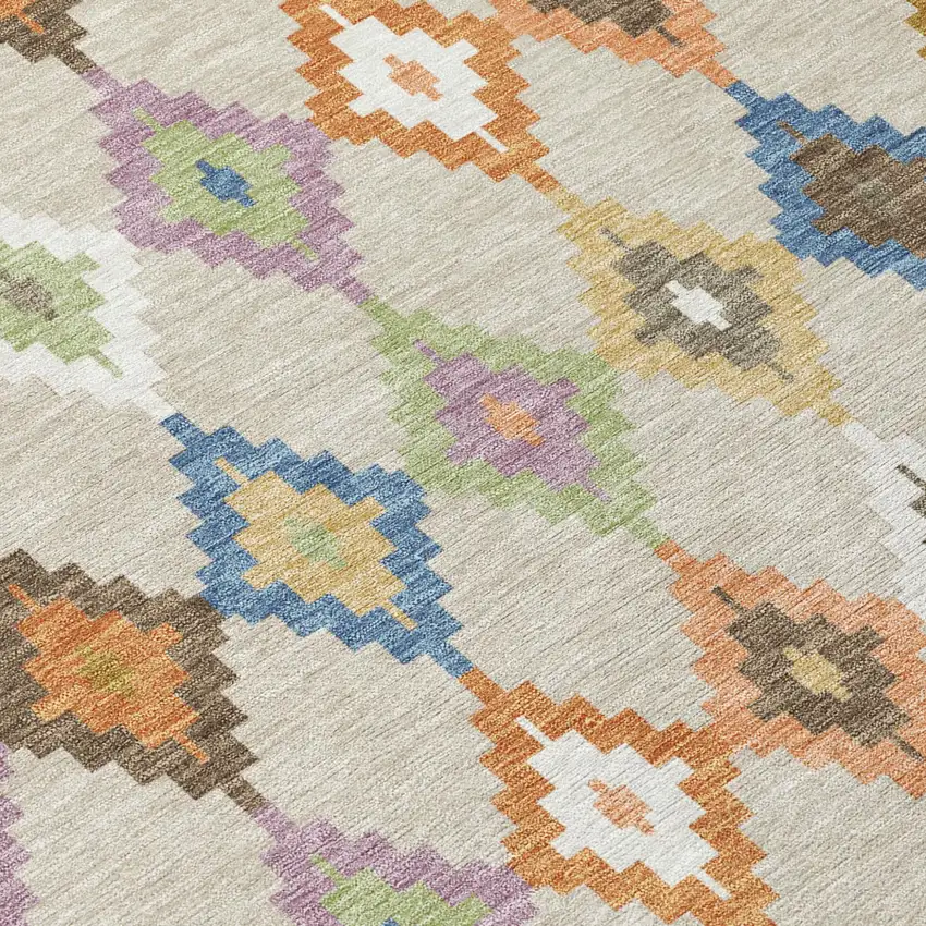 Beige And Ivory Aztec Washable Indoor Outdoor Area Rug Photo 6