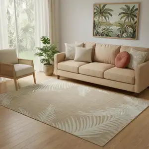 Photo of Beige And Ivory Botanical Leaves Area Rug