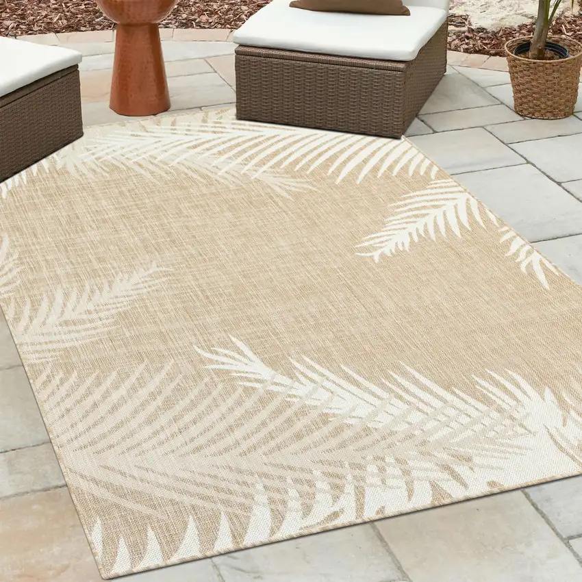 Beige And Ivory Botanical Leaves Area Rug Photo 5