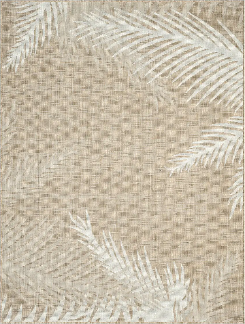 Beige And Ivory Botanical Leaves Area Rug Photo 2