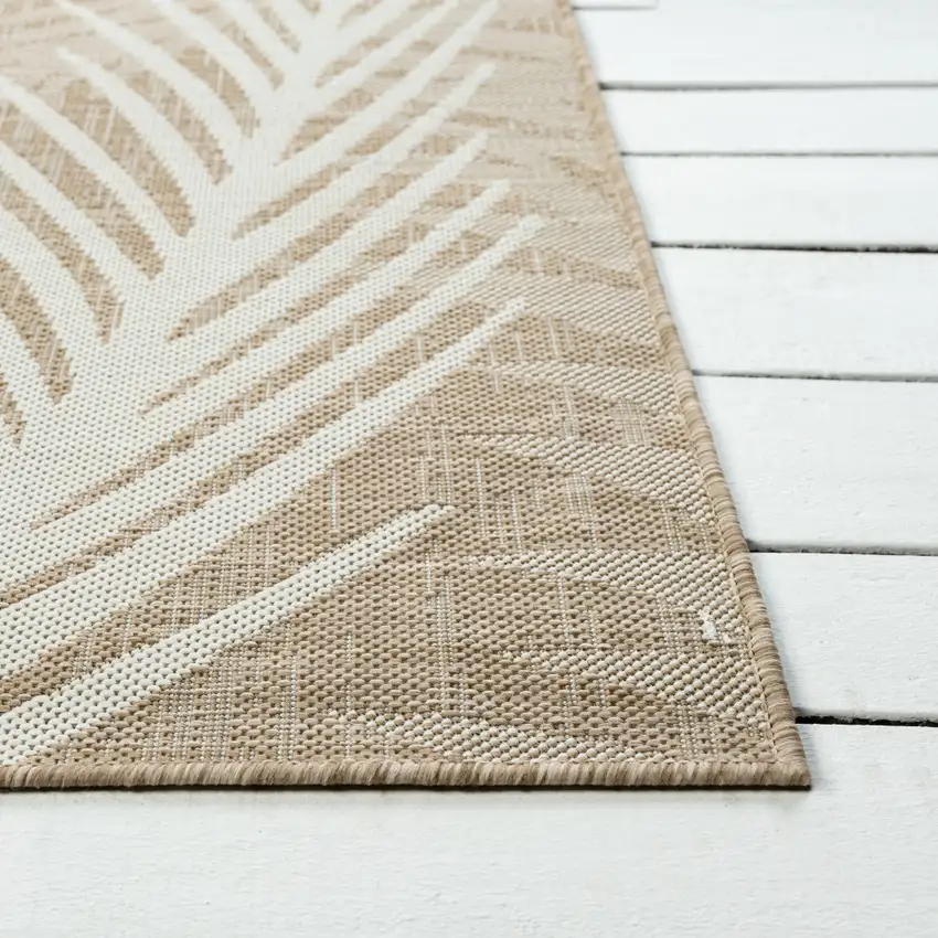 Beige And Ivory Botanical Leaves Area Rug Photo 6