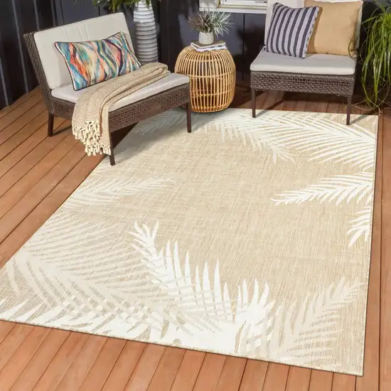 Beige And Ivory Botanical Leaves Area Rug Photo 4