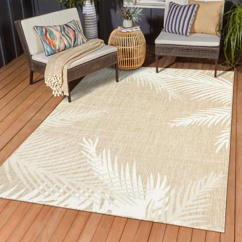 Beige And Ivory Botanical Leaves Area Rug Photo 4