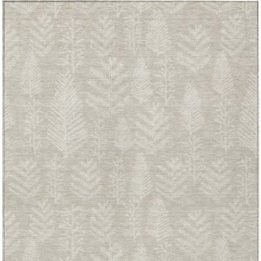 Beige And Ivory Trees Washable Indoor Outdoor Area Rug Photo 7