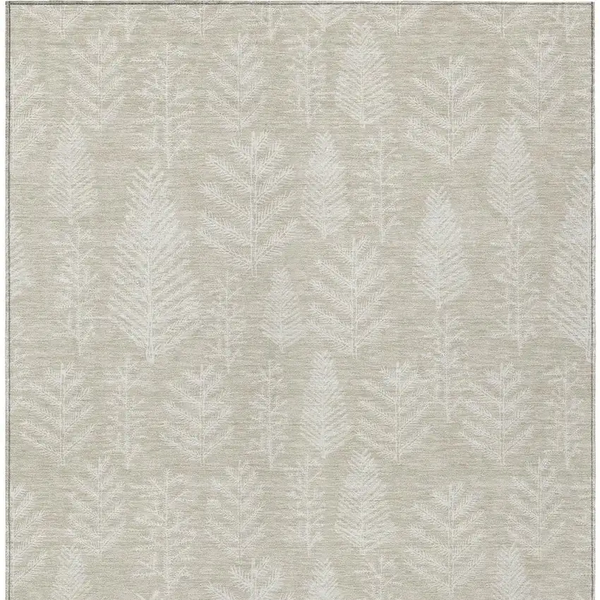 Beige And Ivory Botanical Leaves Washable Indoor Outdoor Area Rug Photo 4