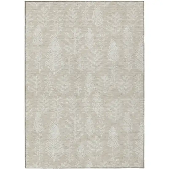 Beige And Ivory Botanical Leaves Washable Indoor Outdoor Area Rug Photo 1