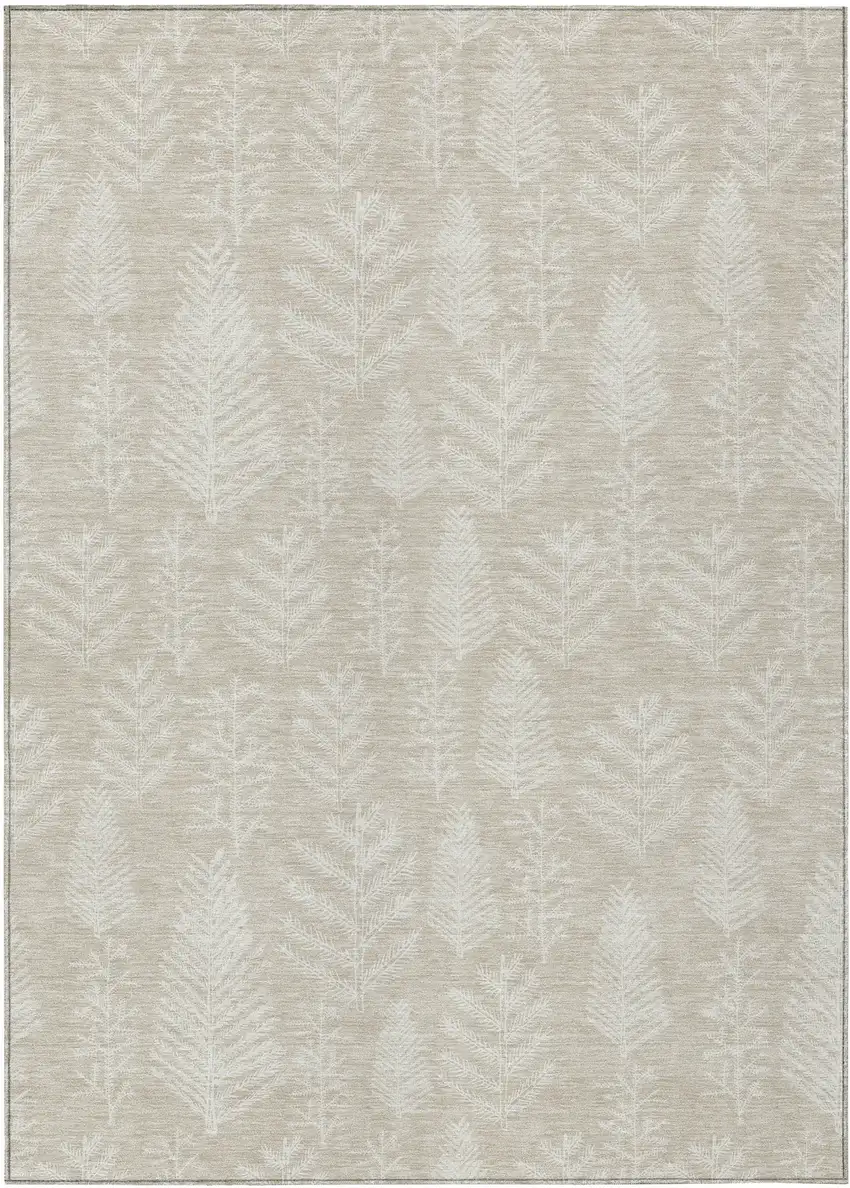 Beige And Ivory Botanical Leaves Washable Indoor Outdoor Area Rug Photo 1