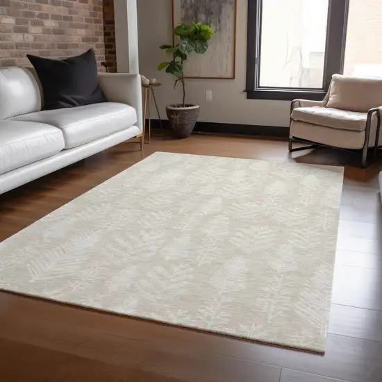 Beige And Ivory Botanical Leaves Washable Indoor Outdoor Area Rug Photo 6