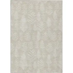Photo of Beige And Ivory Botanical Leaves Washable Indoor Outdoor Area Rug