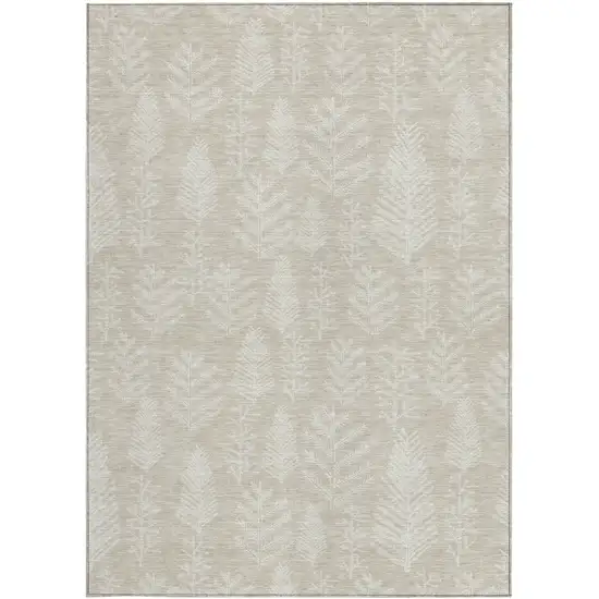 Beige And Ivory Botanical Leaves Washable Indoor Outdoor Area Rug Photo 4