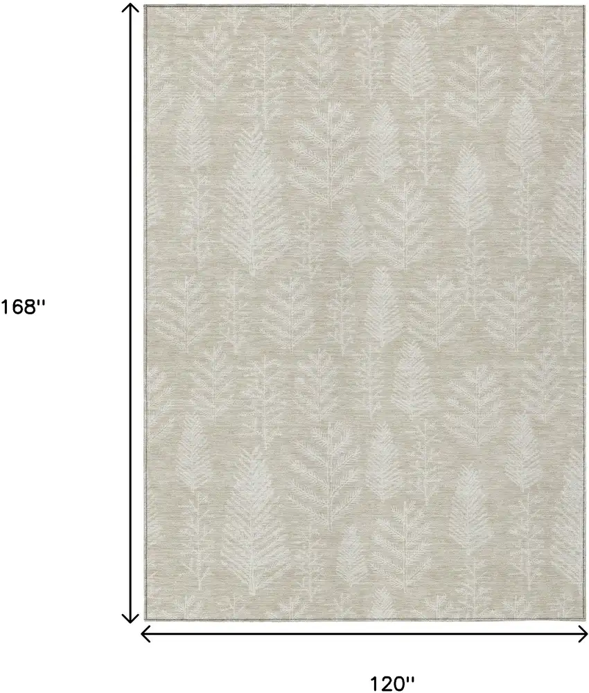 Beige And Ivory Trees Washable Indoor Outdoor Area Rug Photo 9